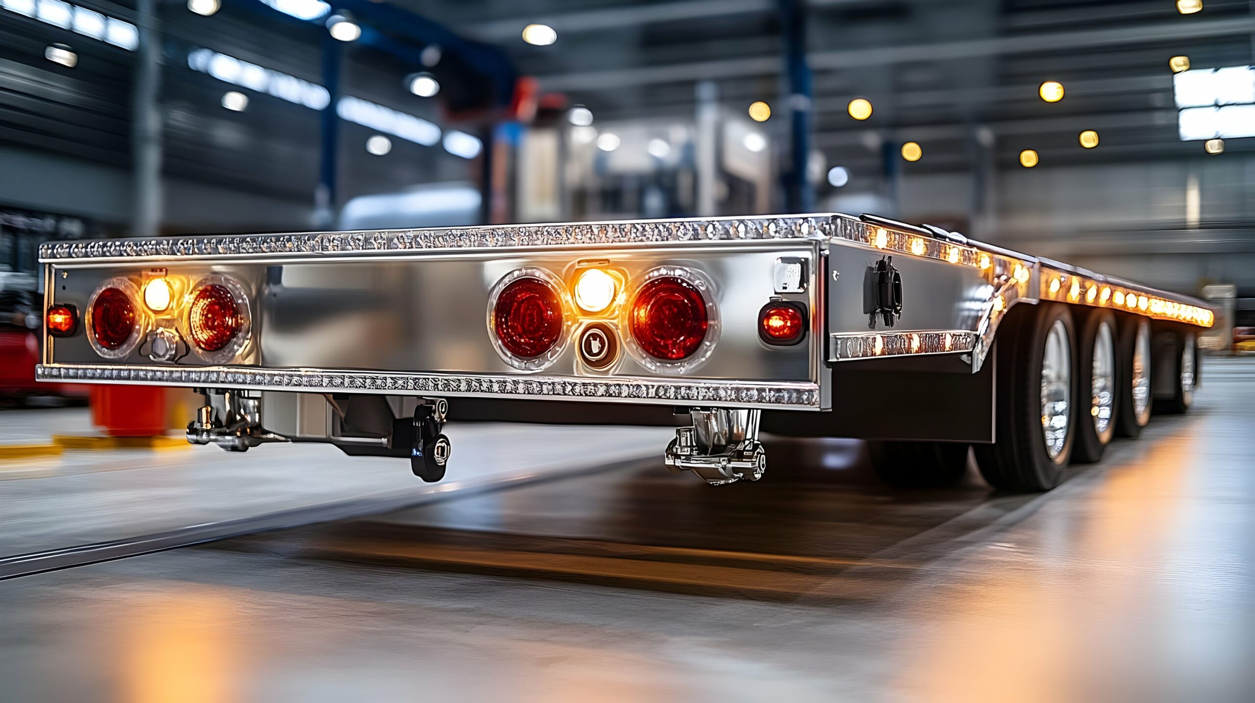 Anhänger Beleuchtung mit LED-Rückleuchten an einem modernen Anhänger in Werkstatthalle